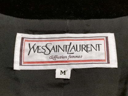 Yves Saint Laurent Velvet Floral Quilted Collarless Jacket, Black, Size M