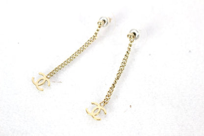 CHANEL Coco Mark Chain Earrings, Gold Color