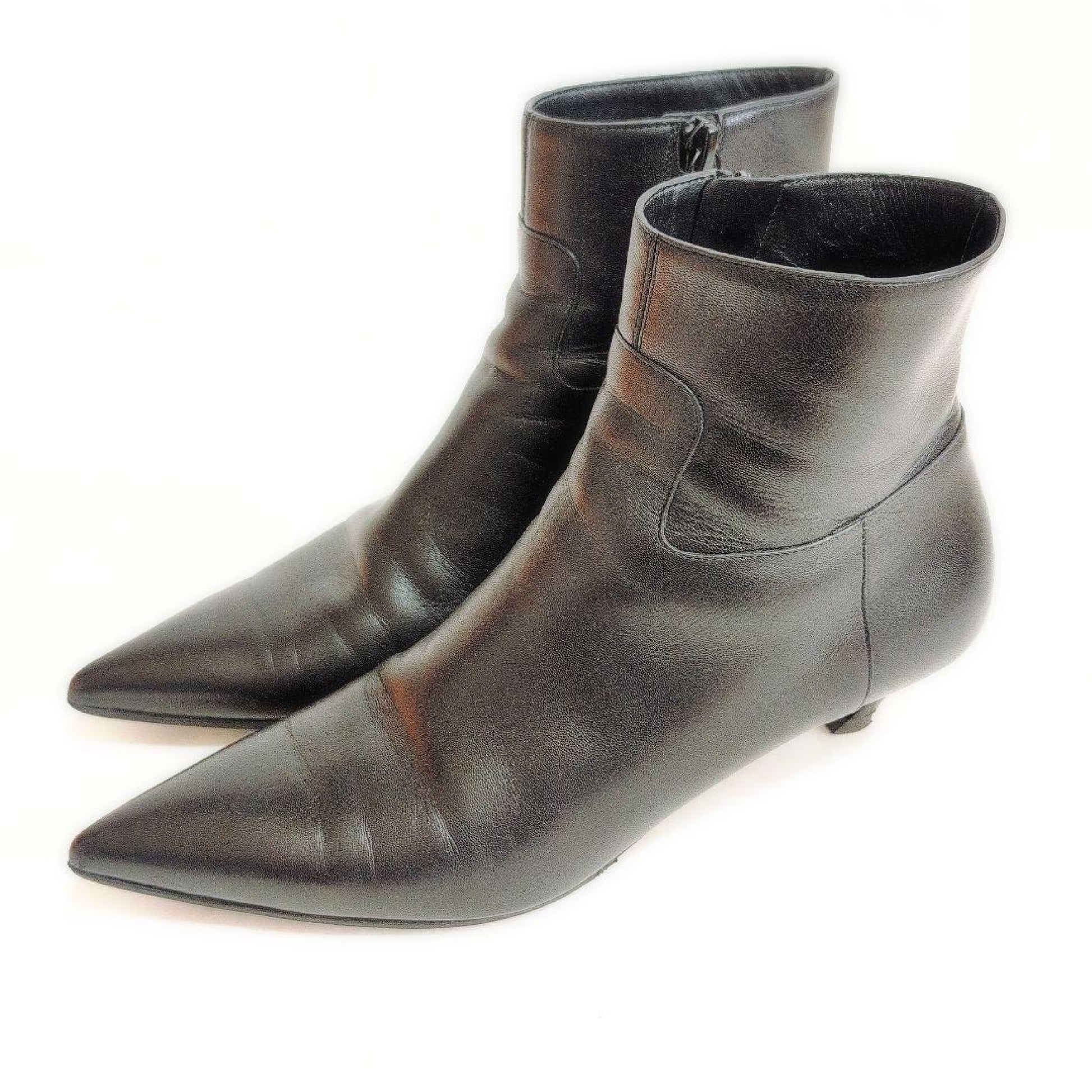 BALENCIAGA Short Boots, Side Zip, Leather, Pointed Toe, Size 24.0cm, Other Shoes