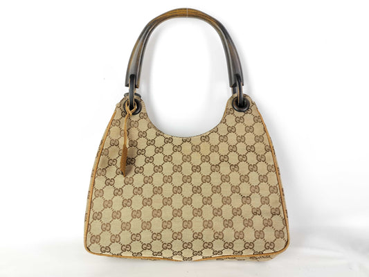 GUCCI GG Canvas One-Shoulder Bag / 106495 / Wood Handle / GG Canvas / Beige Shoulder Bag