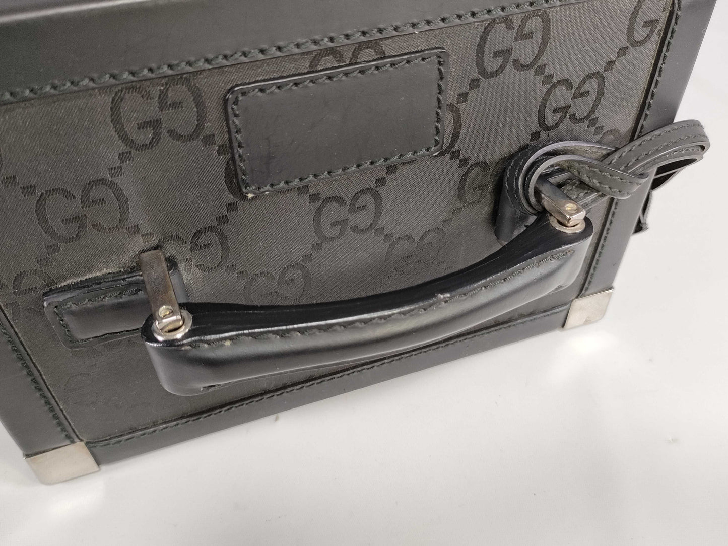 GUCCI GG Vanity Box/013 0088/Cosmetic Case/GG Canvas/Rubber Calf Leather/Black Vanity Bag
