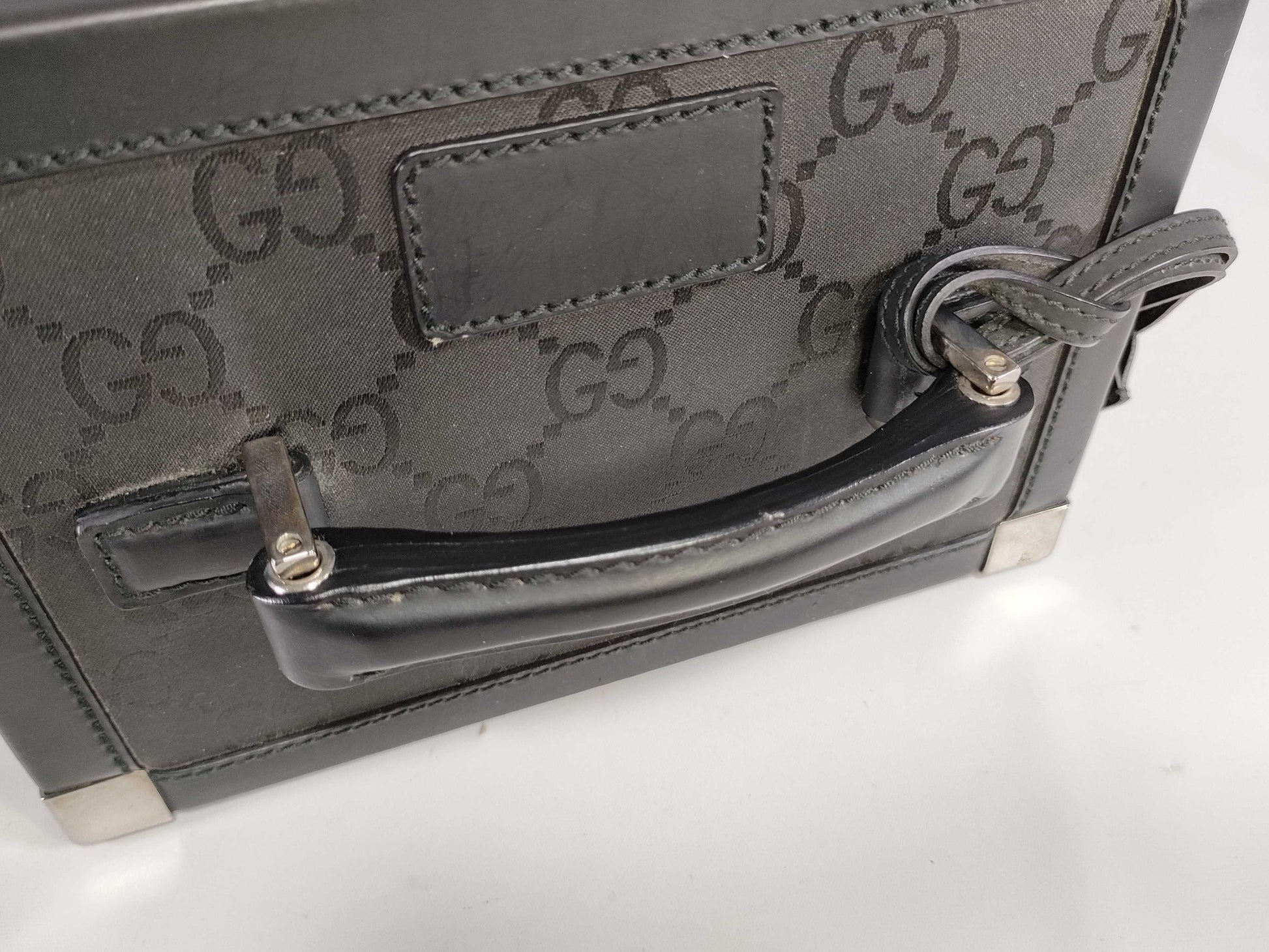 GUCCI GG Vanity Box/013 0088/Cosmetic Case/GG Canvas/Rubber Calf Leather/Black Vanity Bag