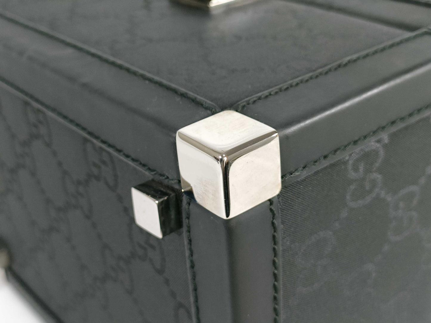 GUCCI GG Vanity Box/013 0088/Cosmetic Case/GG Canvas/Rubber Calf Leather/Black Vanity Bag