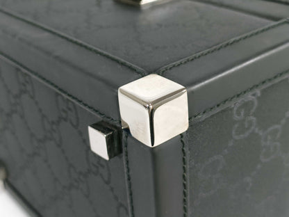 GUCCI GG Vanity Box/013 0088/Cosmetic Case/GG Canvas/Rubber Calf Leather/Black Vanity Bag