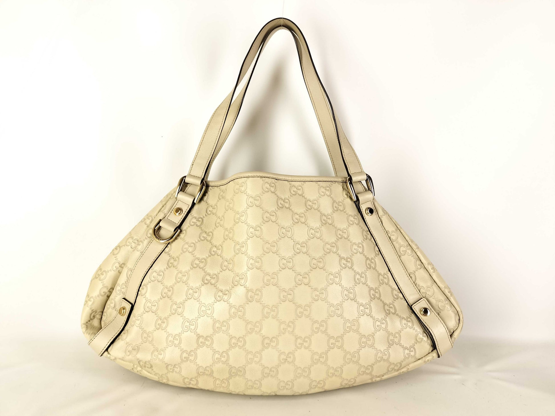 GUCCI Guccissima Gucci/Tote Bag/130736/Abby/Shimmer Leather/Ivory Tote Bag