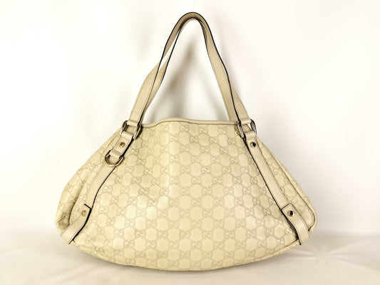GUCCI Guccissima Gucci/Tote Bag/130736/Abby/Shimmer Leather/Ivory Tote Bag