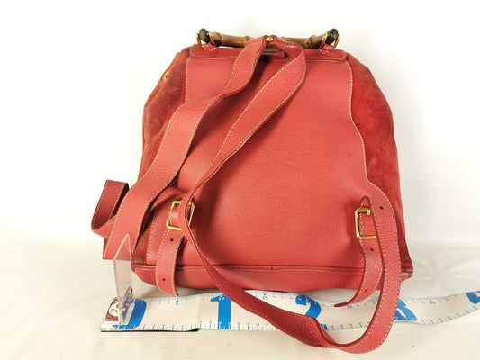 GUCCI Bamboo Old Gucci Backpack/003 2058 0016/Bamboo/Turnlock/Double Pocket/Suede/Red Backpack