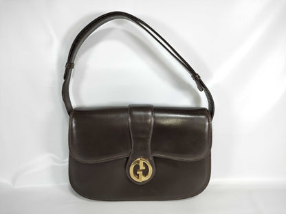 GUCCI Old Gucci Semi-Shoulder Bag with GG Hardware, Vintage Calfskin Leather, Dark Brown Shoulder Bag