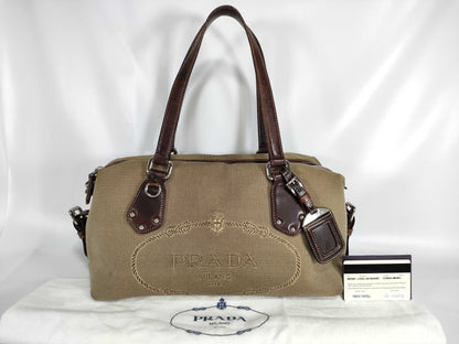 PRADA Prada Boston Bag BR3461 Logo Jacquard Beige Boston Bag