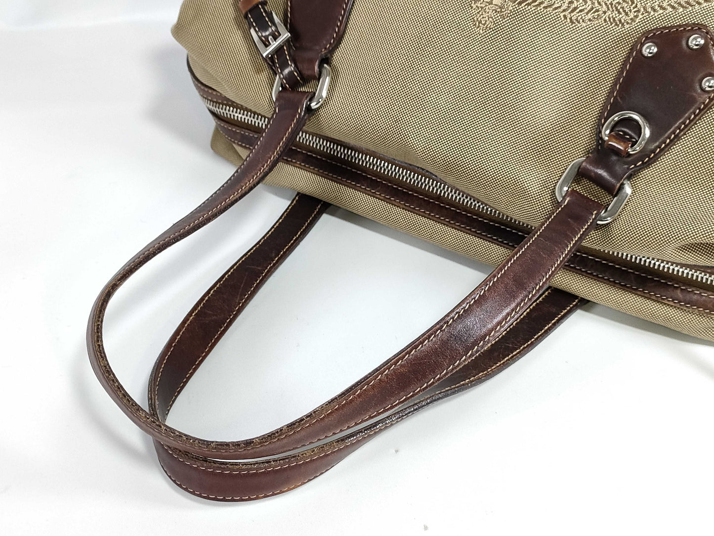 PRADA Prada Boston Bag BR3461 Logo Jacquard Beige Boston Bag