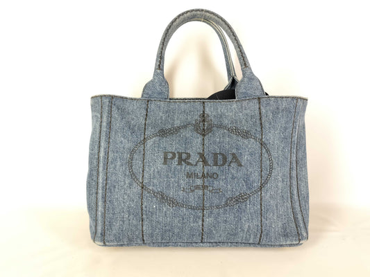 PRADA Prada 2-Way Tote Bag 1BG439 Canapa Denim Blue Handbag
