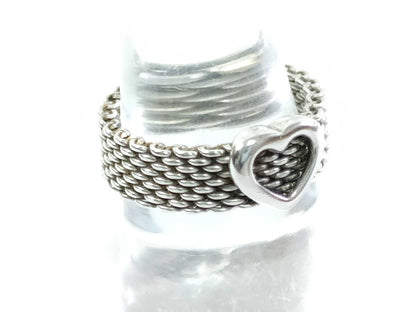 Tiffany & Co. Sterling Silver Ring, Somerset, Heart, Mesh, 925 Silver, 5.3g
