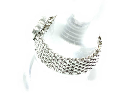 Tiffany & Co. Sterling Silver Ring, Somerset, Heart, Mesh, 925 Silver, 5.3g