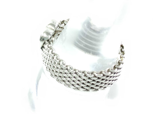 Tiffany & Co. Sterling Silver Ring, Somerset, Heart, Mesh, 925 Silver, 5.3g