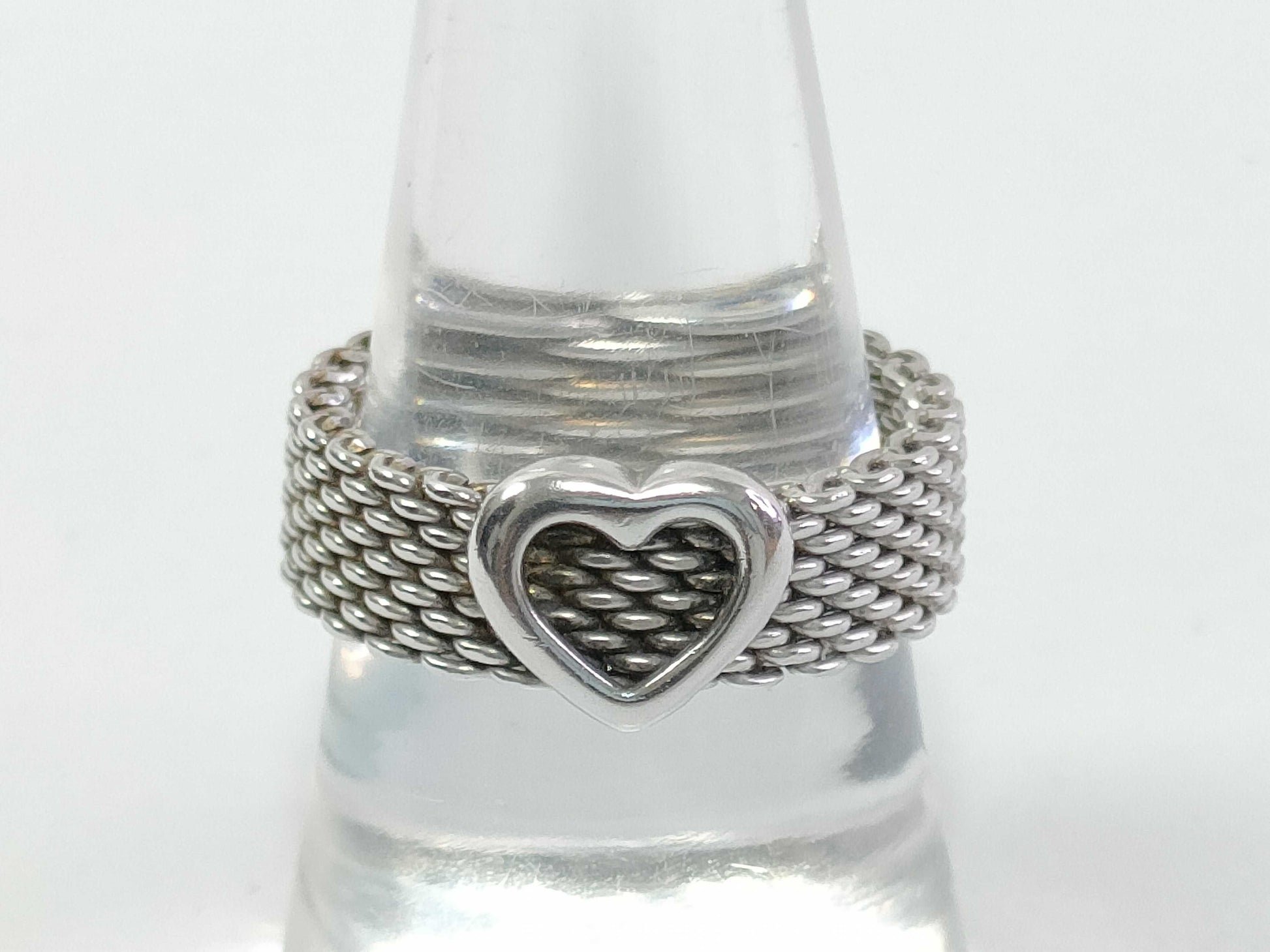Tiffany & Co. Sterling Silver Ring, Somerset, Heart, Mesh, 925 Silver, 5.3g