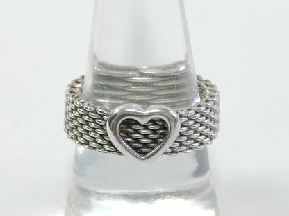 Tiffany & Co. Sterling Silver Ring, Somerset, Heart, Mesh, 925 Silver, 5.3g