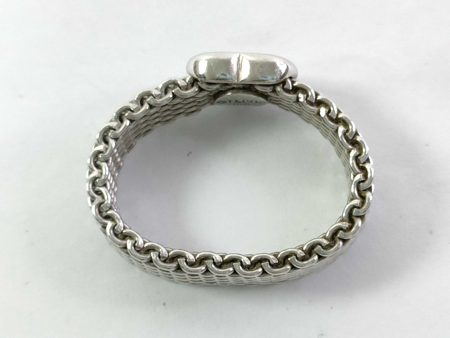 Tiffany & Co. Sterling Silver Ring, Somerset, Heart, Mesh, 925 Silver, 5.3g