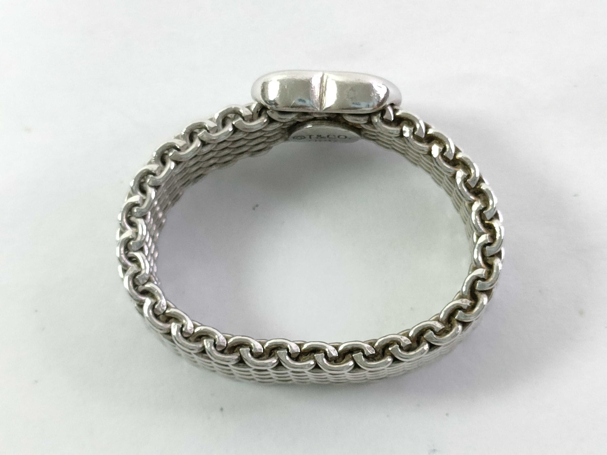 Tiffany & Co. Sterling Silver Ring, Somerset, Heart, Mesh, 925 Silver, 5.3g