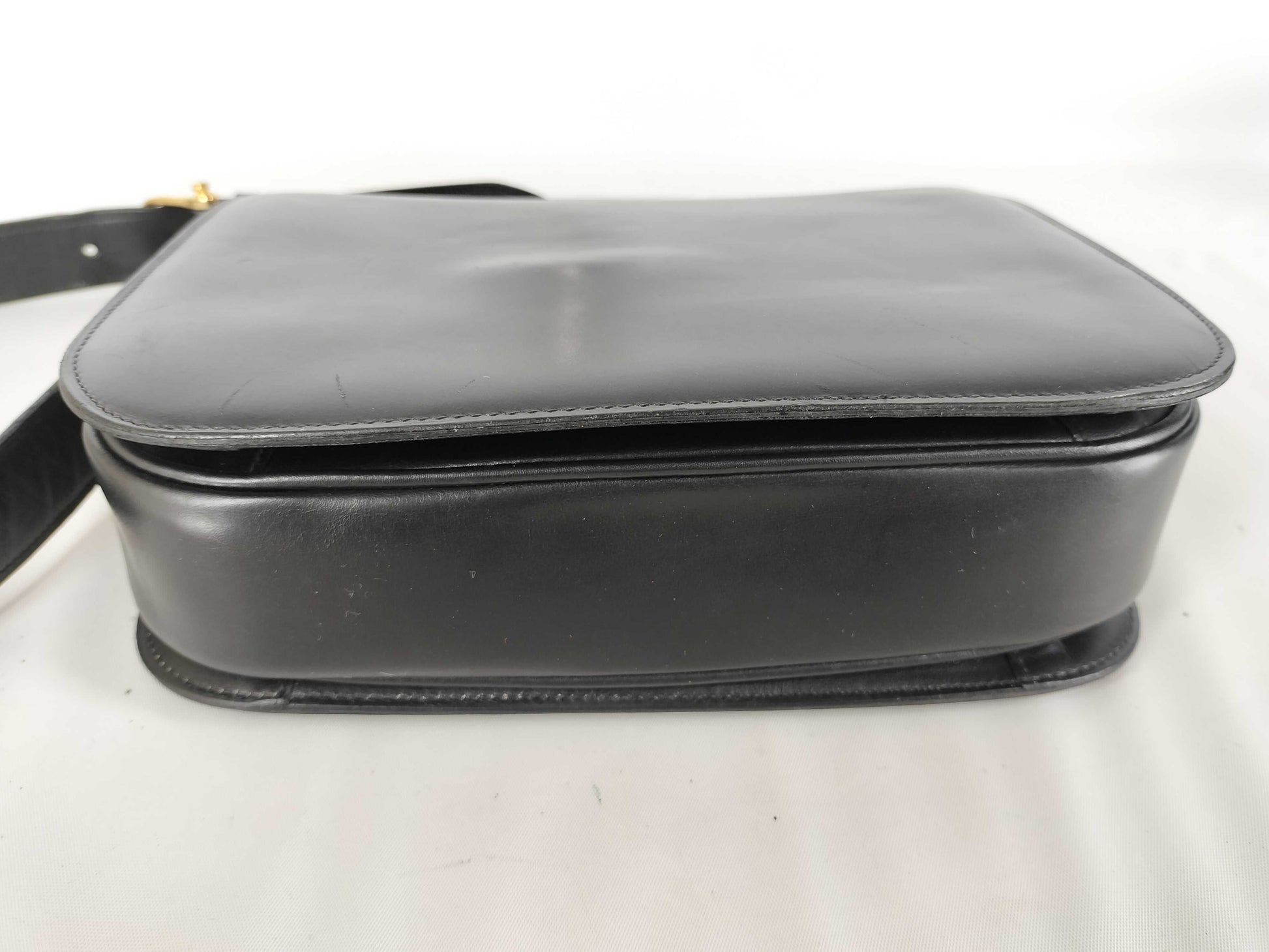 CELINE Semi-Shoulder Bag with Carriage Hardware, Vintage Leather, Black Shoulder Bag