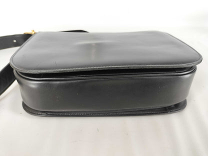 CELINE Semi-Shoulder Bag with Carriage Hardware, Vintage Leather, Black Shoulder Bag