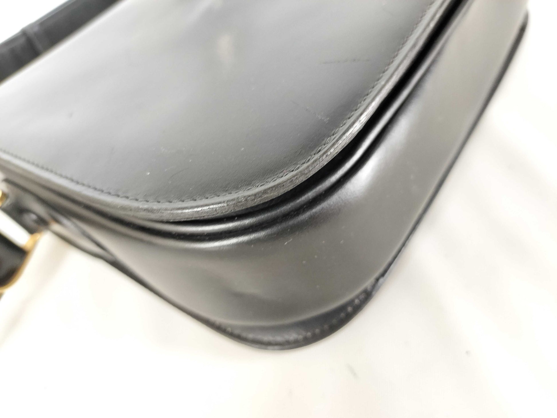 CELINE Semi-Shoulder Bag with Carriage Hardware, Vintage Leather, Black Shoulder Bag