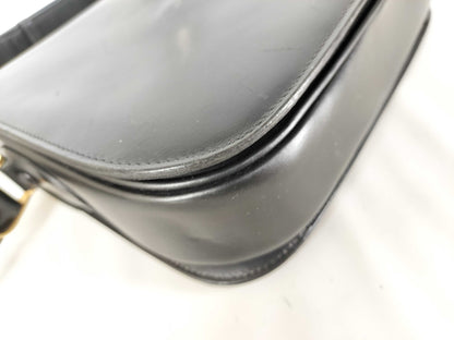 CELINE Semi-Shoulder Bag with Carriage Hardware, Vintage Leather, Black Shoulder Bag