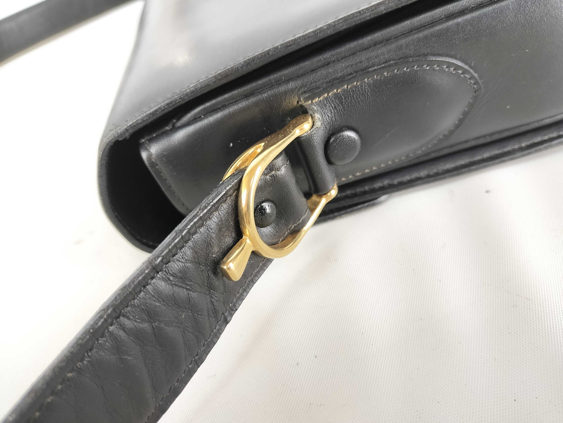 CELINE Semi-Shoulder Bag with Carriage Hardware, Vintage Leather, Black Shoulder Bag