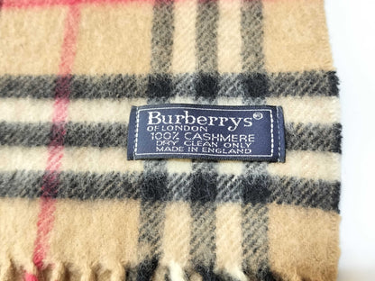 Burberrys Fringe Scarf, Nova Check, Made in England, 100% Cashmere, Beige