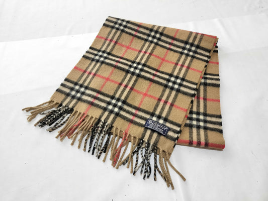 Burberrys Fringe Scarf, Nova Check, Made in England, 100% Cashmere, Beige