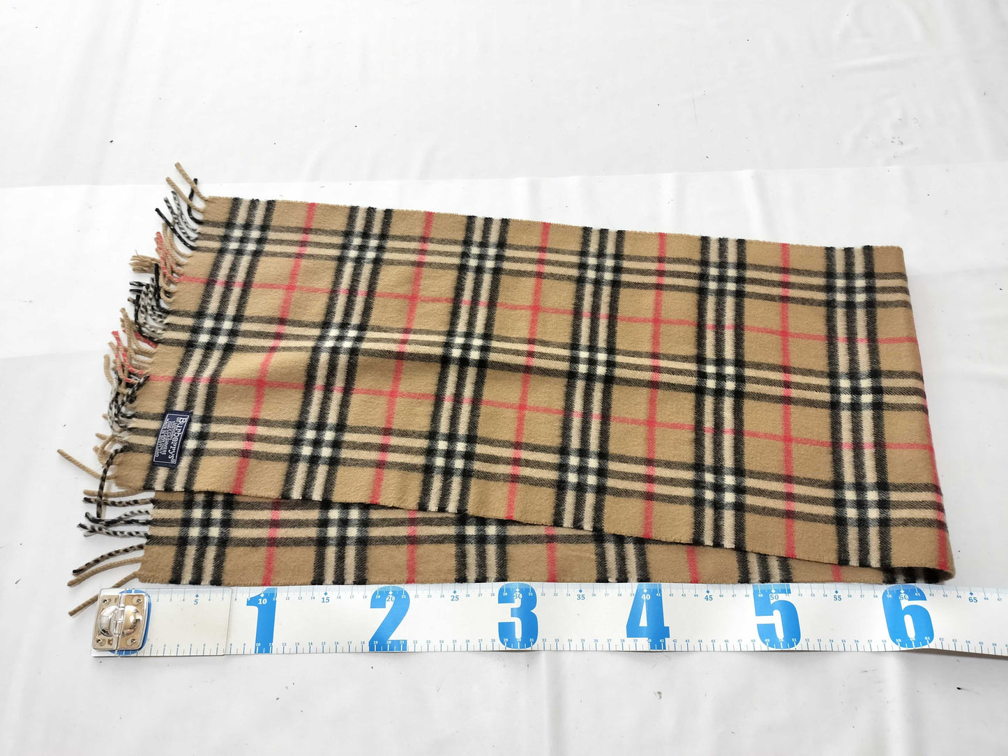 Burberrys Fringe Scarf, Nova Check, Made in England, 100% Cashmere, Beige
