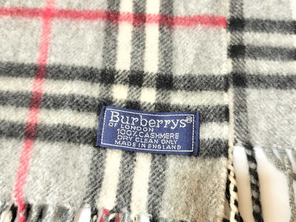 Burberrys Fringe Scarf, Nova Check, Made in England, 100% Cashmere, Gray Scarf