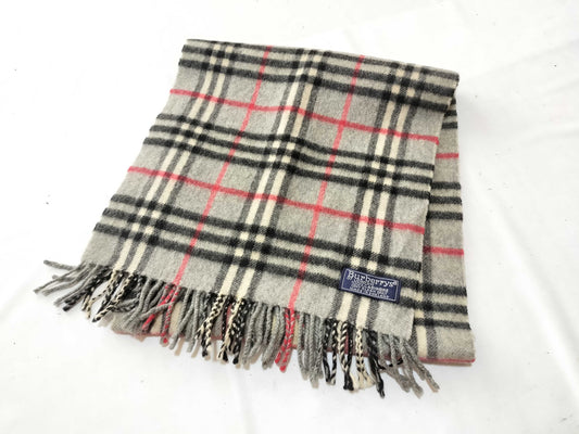 Burberrys Fringe Scarf, Nova Check, Made in England, 100% Cashmere, Gray Scarf