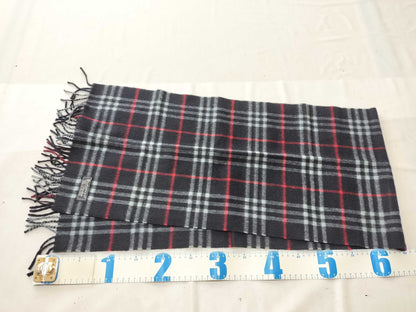Burberrys Fringe Scarf, Nova Check, Made in England, 100% Cashmere, Navy