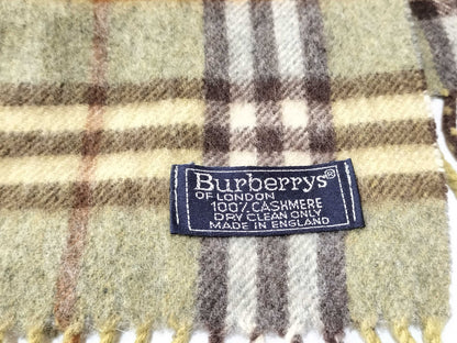 Burberrys Fringe Scarf, Nova Check, Made in England, 100% Cashmere, Green Scarf