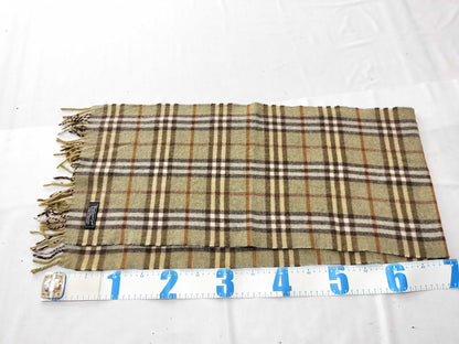 Burberrys Fringe Scarf, Nova Check, Made in England, 100% Lambswool, Green Scarf