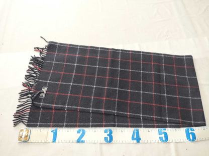 Burberrys Fringe Scarf, Graph Check, Made in England, 100% Cashmere, Navy