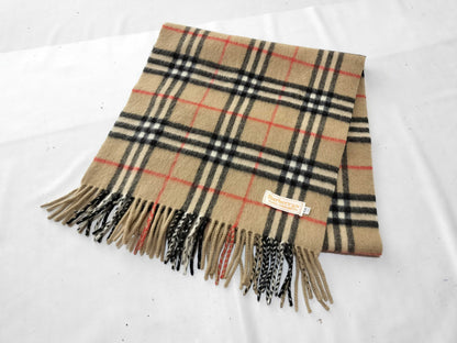 Burberrys Fringe Scarf/Nova Check/Sanyo Shokai/100% Cashmere/Beige Scarf
