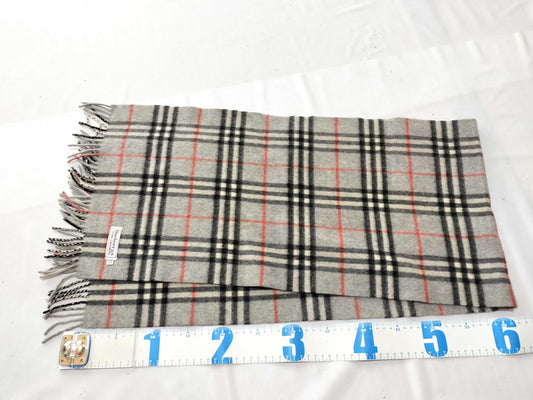 Burberrys/Fringe Scarf/Nova Check/Sanyo Shokai/100% Cashmere/Gray Scarf
