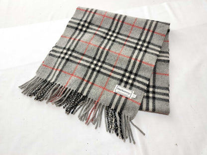 Burberrys/Fringe Scarf/Nova Check/Sanyo Shokai/100% Cashmere/Gray Scarf