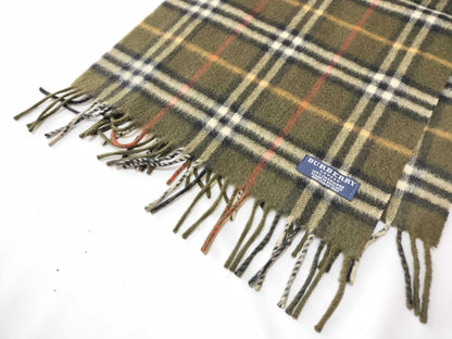 BURBERRY London / Fringe Scarf / Nova Check / Made in England / 100% Cashmere / Olive Scarf