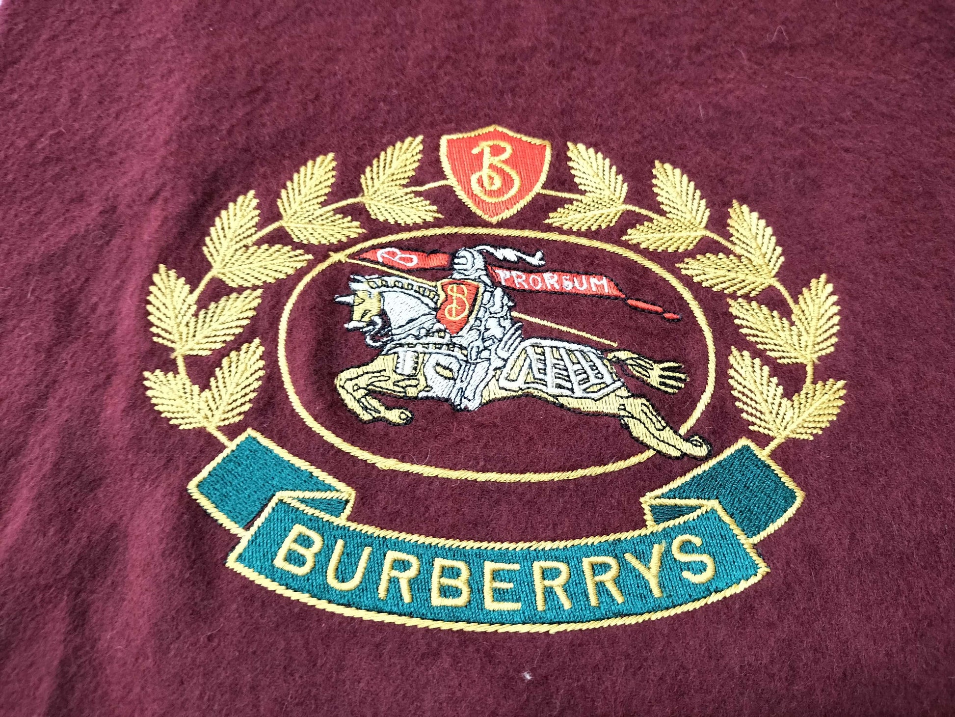 Burberry London Fringe Scarf with Horse Logo, Bordeaux, Tagless