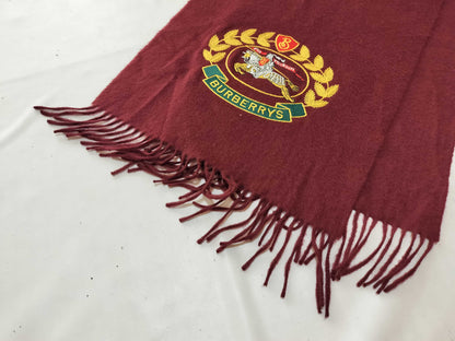 Burberry London Fringe Scarf with Horse Logo, Bordeaux, Tagless