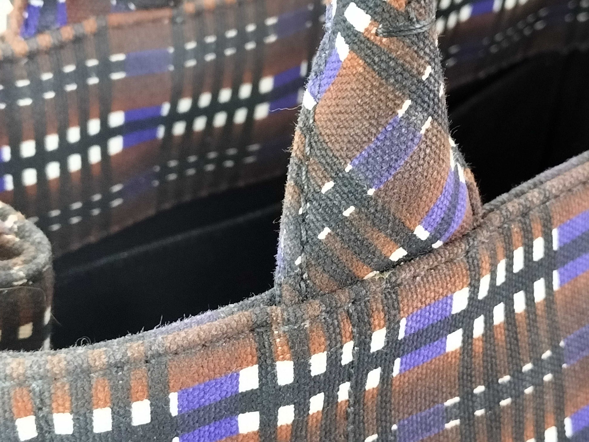 PRADA Prada Canapa Check Canvas Bag in Blue and Brown with Gold Triangle Logo, 2-Way Handbag/Shoulder Bag