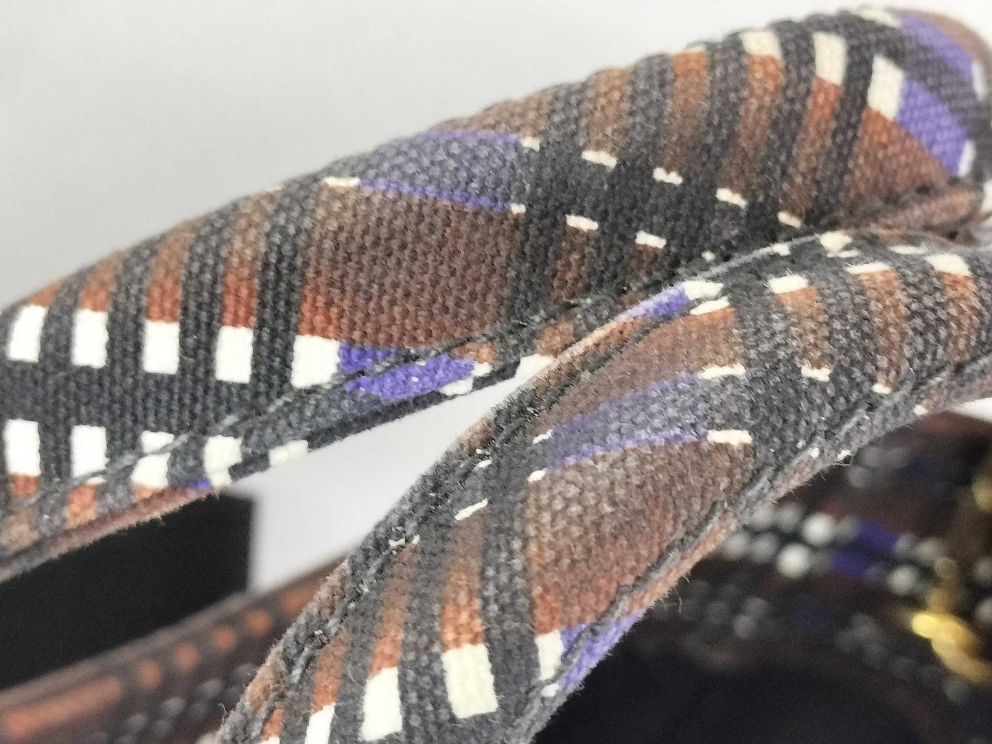 PRADA Prada Canapa Check Canvas Bag in Blue and Brown with Gold Triangle Logo, 2-Way Handbag/Shoulder Bag