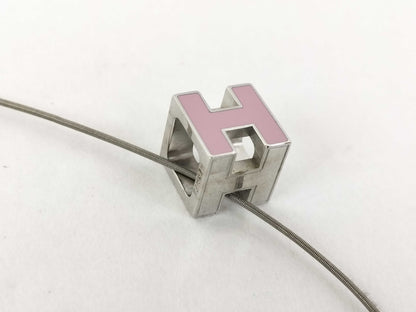 HERMES Hermes Cage d'Ache H Cube Pink Silver GP Necklace Accessory Necklace