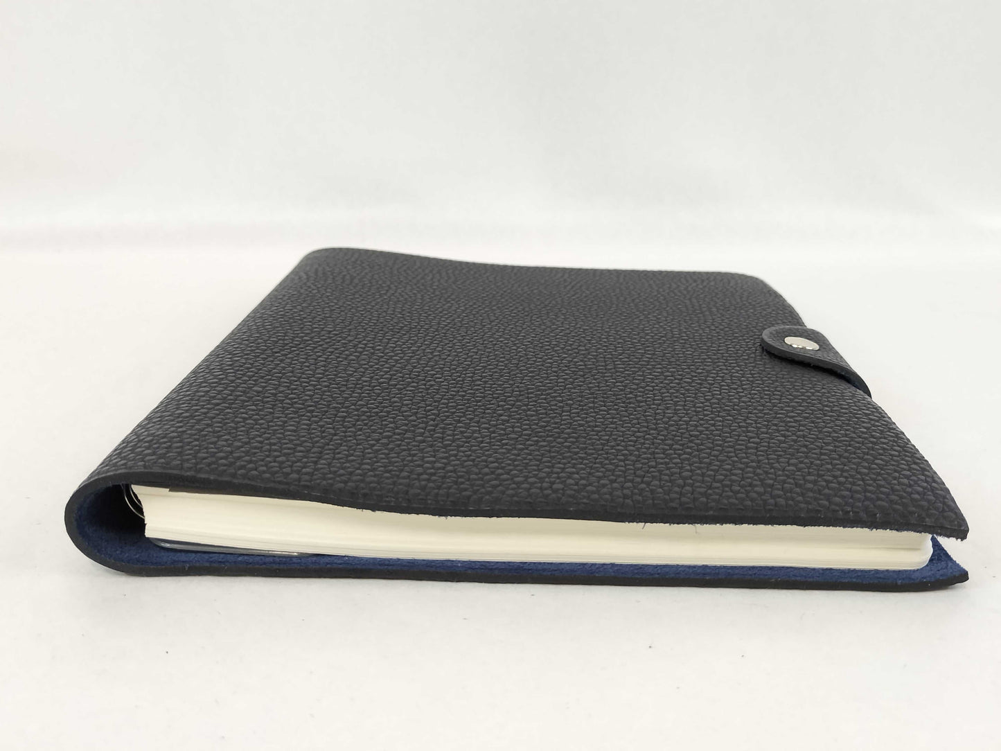 HERMES Ulysse MM Togo Black/Blue Leather with Silver Hardware Notebook/Planner Cover