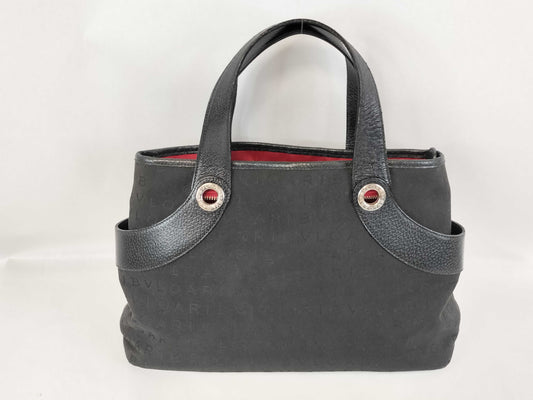 BVLGARI Logomania Black Hand 2-Way Canvas and Leather Bag Handbag