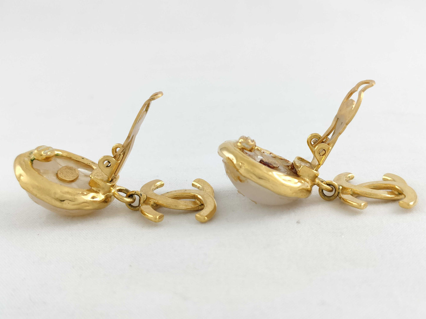 CHANEL Coco Mark 95A Faux Pearl Gold GP Earrings Accessories Earrings