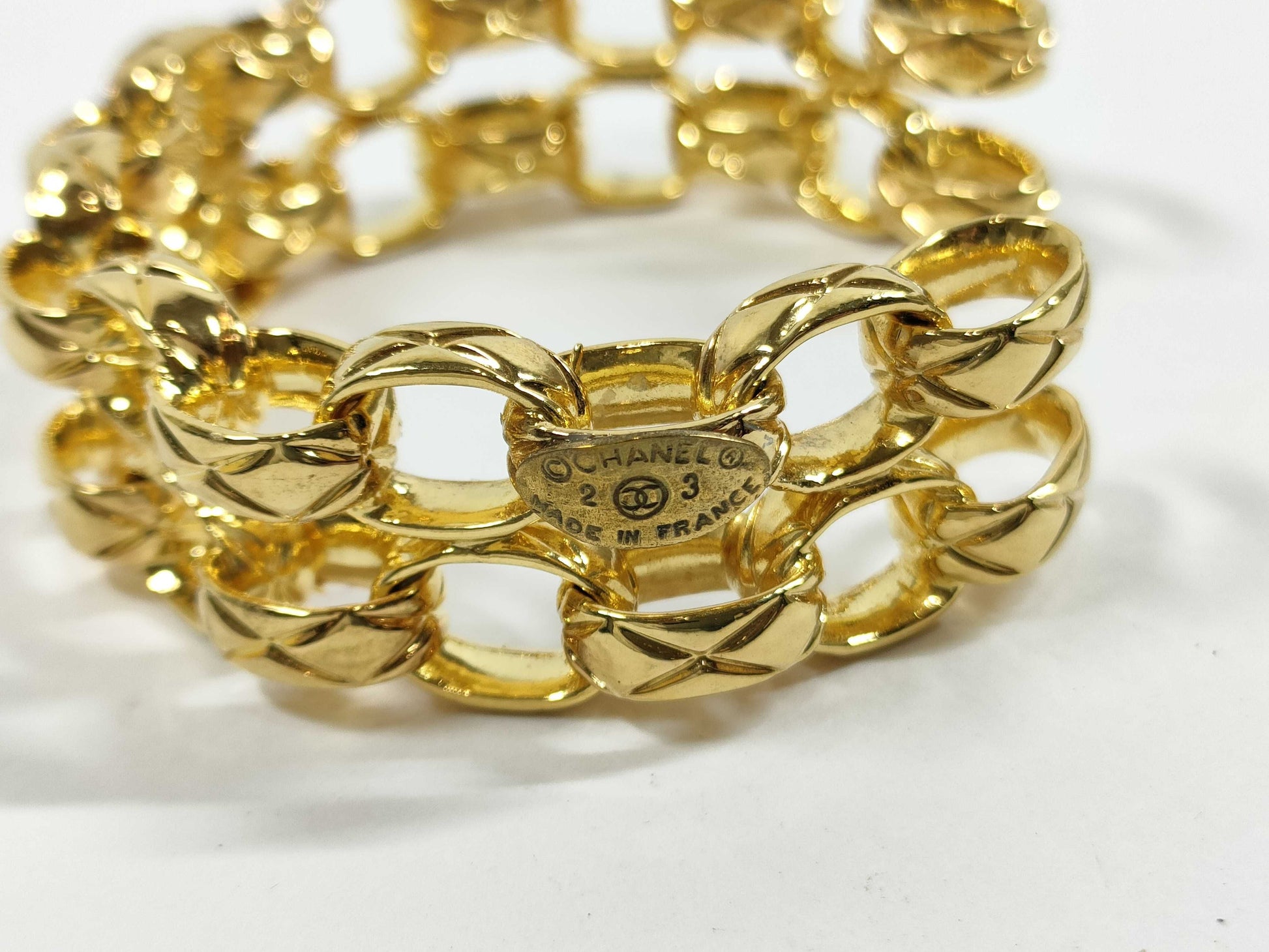 CHANEL Beaded Chain Bangle Engraved 2 3 Bracelets & Bangles