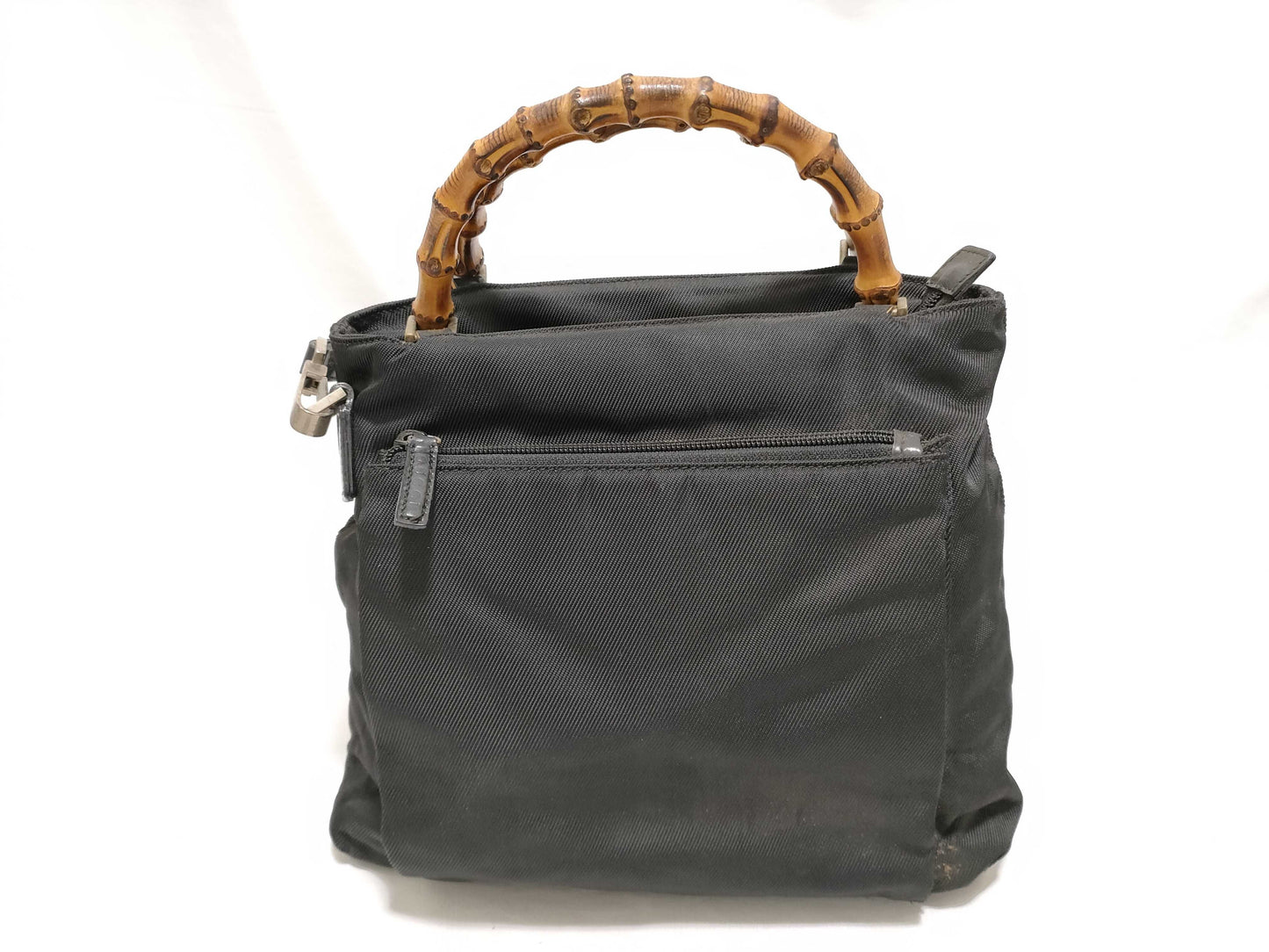 GUCCI Bamboo Shoulder Handbag in Nylon, Black, Z6391